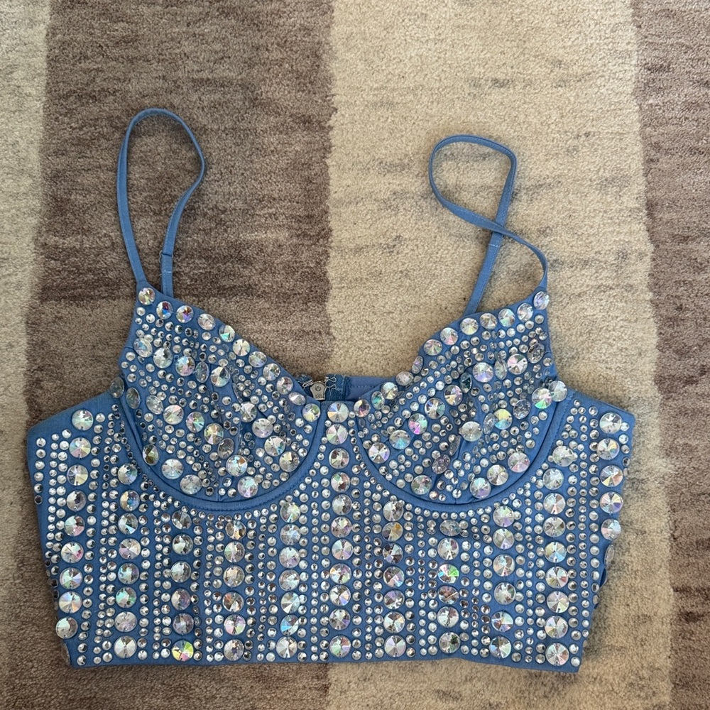 Sparkly Embellished Periwinkle Blue Women's Crop Top